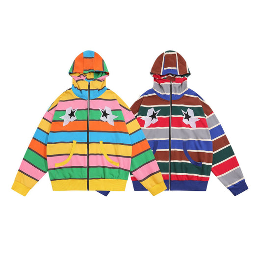 Sudadera Holgada con Rayas Horizontales y Bordados