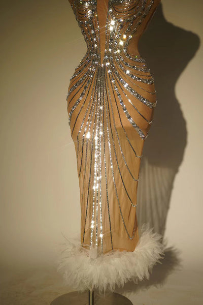 Vestido de Gala con Plumas y Cristales Brillantes para Mujer - Image 8