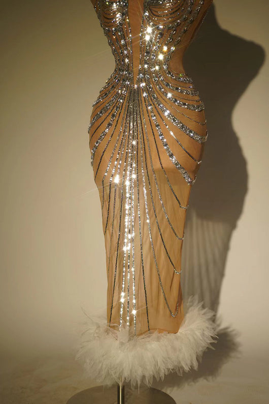 Vestido de Gala con Plumas y Cristales Brillantes para Mujer - Image 8