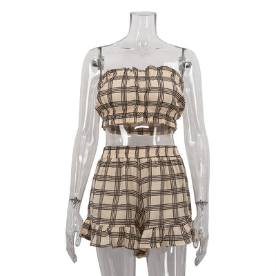 Conjunto Retro de 3 Piezas: Camisa Cuadros Manga Larga, Top Tubo y Shorts - Image 20
