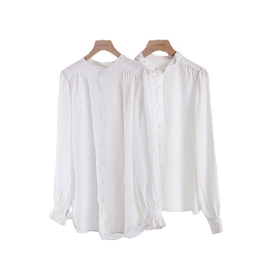 Blusa Francesa Elegante con Cuello Parado y Mangas Abullonadas para Mujer - Image 11