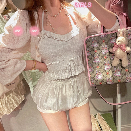 Blusa Halter de Encaje Blanca Ajustada para Verano y Otoño - Image 8