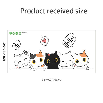 Cute cartoon cat wall sticker featuring five cats in white, black, and orange with speech bubbles. - Image 6