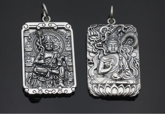 Colgante Buda Natal Cuadrado de Plata Tailandesa Retro Personalidad - Image 12