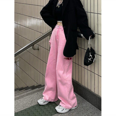 Pantalones Vaqueros Rotos Cintura Alta Mujer Pierna Recta Slim