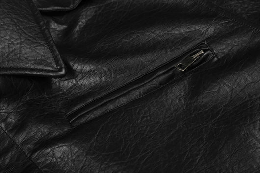 Chaqueta de Cuero Casual con Solapa - Diseño Liso y Versátil - Image 6