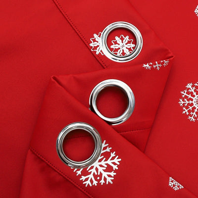 Dark green blackout curtains with silver snowflake patterns, hung on a rod in a room with a Christmas tree. - Image 13