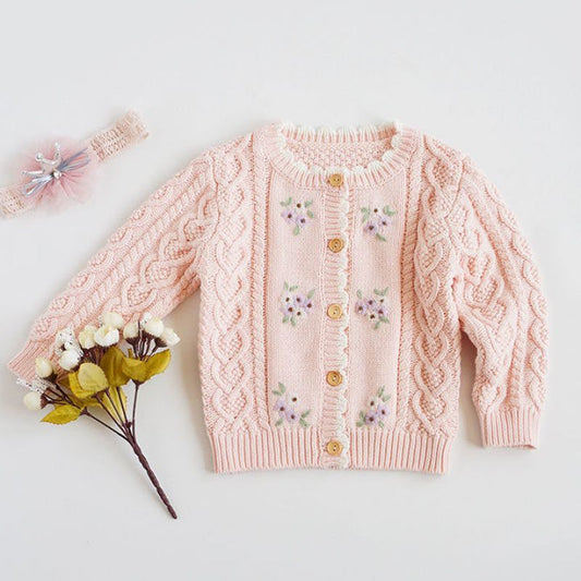 Cardigan de Bebé Flores Bordadas a Mano en Algodón - Image 2