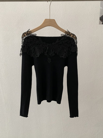 Suéter Tejido con Encaje Calado y Cuello en V para Mujer - Colección Otoño Invierno - Image 5