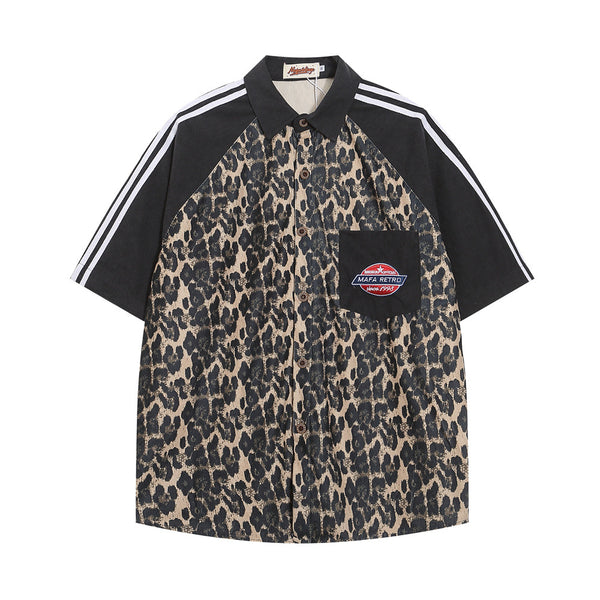 Camisa Vintage Estampado Leopardo Manga Corta para Hombre - Image 5