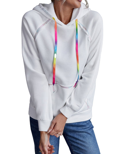 Sudadera Hoodie Suelta con Bloques de Color Arcoíris y Cintas - Image 25