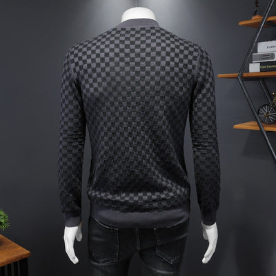 Suéter de Lana a Cuadros Talla Grande con Cuello Tortuga Medio - Image 4