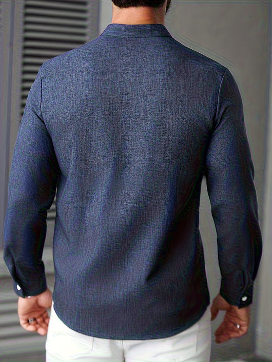 Camisa Manga Larga Cuello Mao Entallada Hombre - Image 16