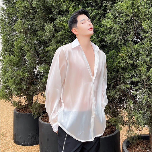 Camisa Suelta Elegante para Hombre - Tela Sedosa y Semitransparente - Image 2