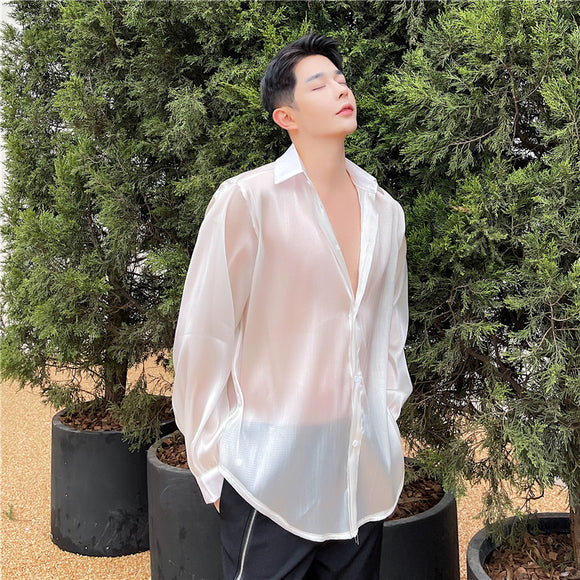Camisa Suelta Elegante para Hombre - Tela Sedosa y Semitransparente