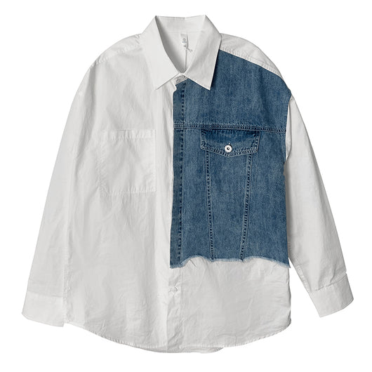 Camisa Denim Primavera con Empalmes de Diseño para Hombre