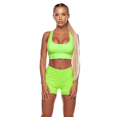 Conjunto de Shorts y Top Deportivo de Color Sólido para Yoga - Image 2