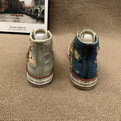 Botas Altas de Lona con Remaches Estilo Vaquero para Mujer - Image 2