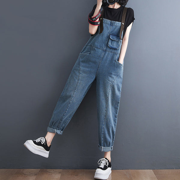 Overol de Mezclilla para Mujer Estilo Retro Casual Holgado con Tirantes