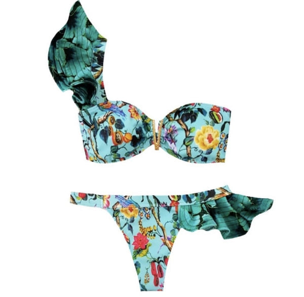 Bikini para Dama con Estampado Industrial y Espalda Descubierta