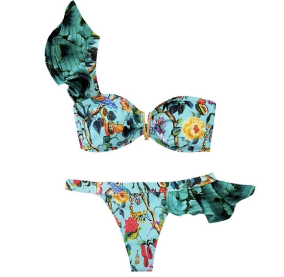 Bikini para Dama con Estampado Industrial y Espalda Descubierta