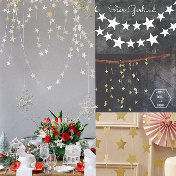 Guirnalda Decorativa de 4 Metros con Estrellas y Flores de Cartulina Perlada para Eventos