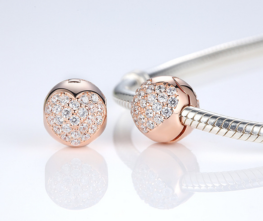 Cuentas de Plata Esterlina S925 con Diamantes en Forma de Corazón Oro Rosa para Joyería DIY - Image 4
