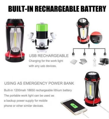 Linterna LED COB Multifunción USB Recargable con Gancho para Mantenimiento Vehicular y Camping - Image 3