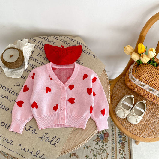 Cardigan de Punto Rosa con Corazón para Bebé Niña - Suéter Infantil Cuello V - Image 23