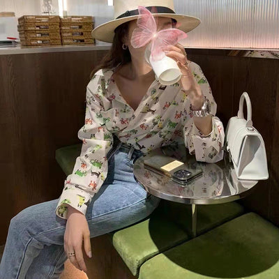 Blusa Floral Clásica de Manga Larga con Cuello Camisero para Mujer - Image 6