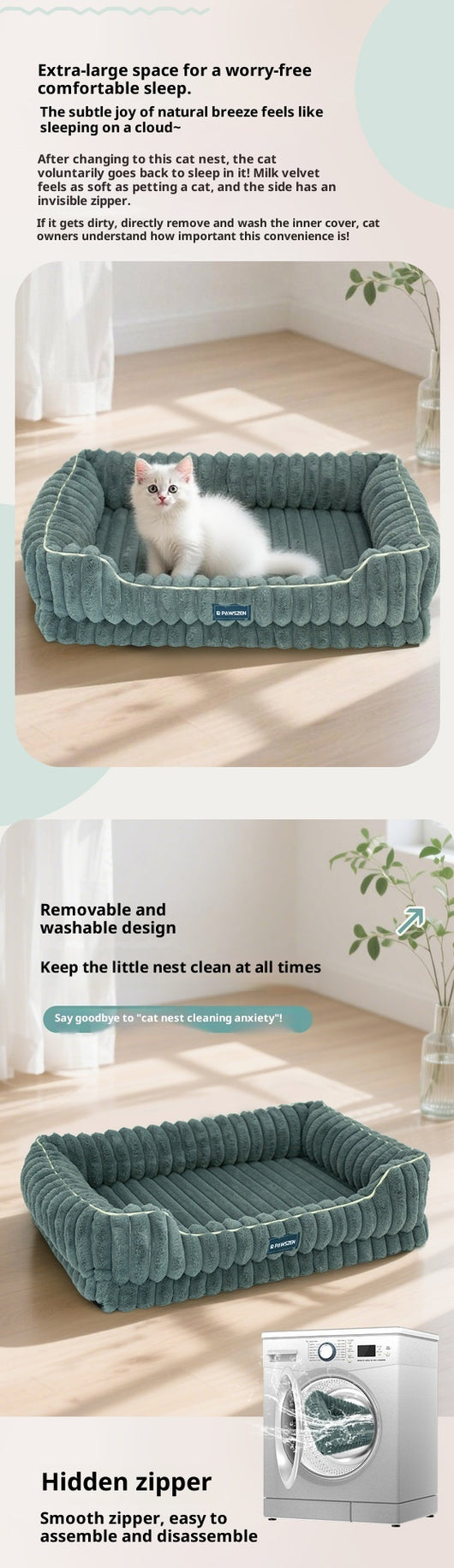 Cama para Mascotas Grande Cuadrada con Pelaje de Conejo a Rayas - Image 11