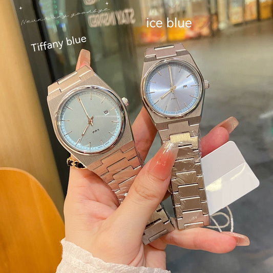 Reloj de Pareja Cuarzo Azul Hielo con Calendario - Image 2