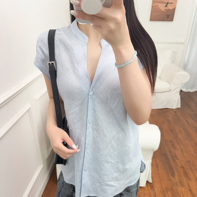 Blusa Lino Puro Cuello V Sin Mangas - Estilo Old Money Minimalista - Image 3