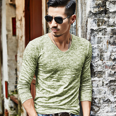 Camiseta Manga Larga Hombre Ajustada Cuello Redondo Primavera Otoño - Image 11