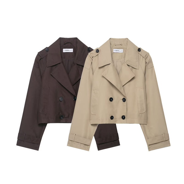 Abrigo Tipo Trench Corto Doble Botonadura para Mujer