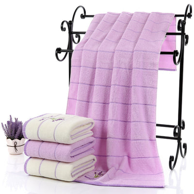 Toalla de Baño Suave Absorbente con Rayas Bordadas Lavanda - Image 8