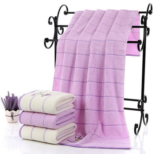 Toalla de Baño Suave Absorbente con Rayas Bordadas Lavanda - Image 8