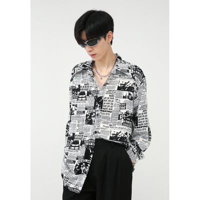 Playera Estilo Artístico con Estampado Periódico Coreano - Image 11