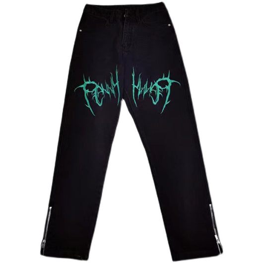 Jeans Sueltos Bordados con Cierre Estilo Hip-Hop Urbano - Image 2