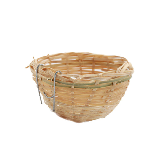 Hand-woven bird nest made from natural grass fibers, featuring a cylindrical shape with multiple openings and a hanging loop. - Image 2