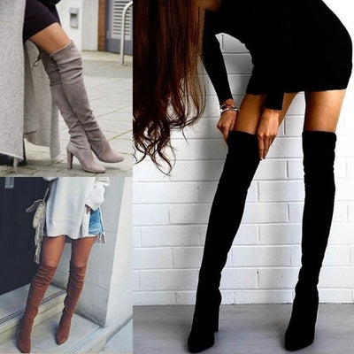 Botas Altas Over The Knee con Tacón Grueso Elástico para Mujer