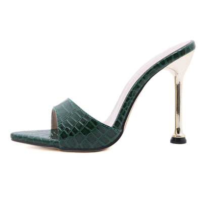 Sandalias Tacón Alto Punta Metálica Boca de Pez Estampado Serpiente - Image 10