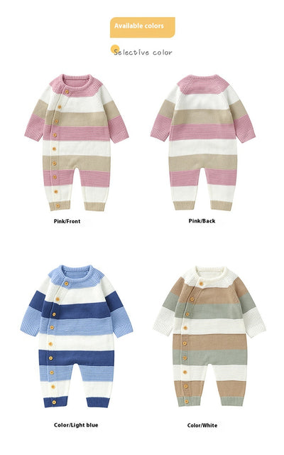 Peto Tejido a Rayas para Bebé - Enterizo Abotonado Unisex - Image 13