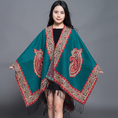 Poncho Étnico Nepali Extra Grande Acolchado para Otoño e Invierno