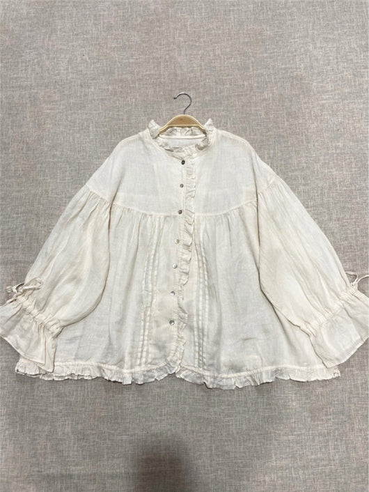 Blusa Lino Artística Estilo Japonés con Mangas Princesa - Image 3