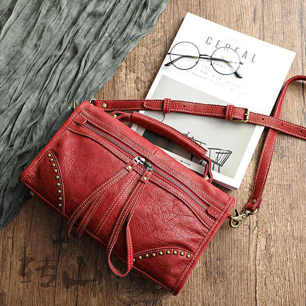 Bolsa Satchel de Cuero Curtido al Vegetal con Acabado Vintage