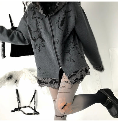 Sudadera con Capucha Desgarrada Dark Subculture - Image 21