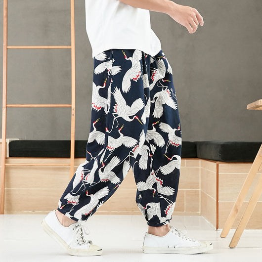 Pantalones Cortos de Lino Estilo Nacional Grúa para Hombre - Image 8
