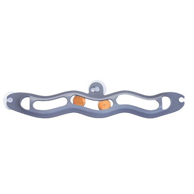 Grey plastic wavy track ball cat toy with two orange balls and suction cups for window or wall mounting. - Image 9