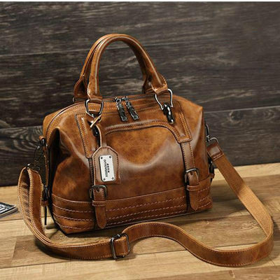 Bolsa Mensajera Retro de Cuero Encerado para Mujer